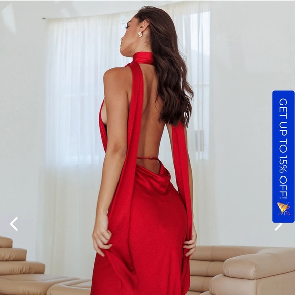 Hello Molly Stolen Style Points Halter Satin Maxi Dress Red - Picture 2 of 5